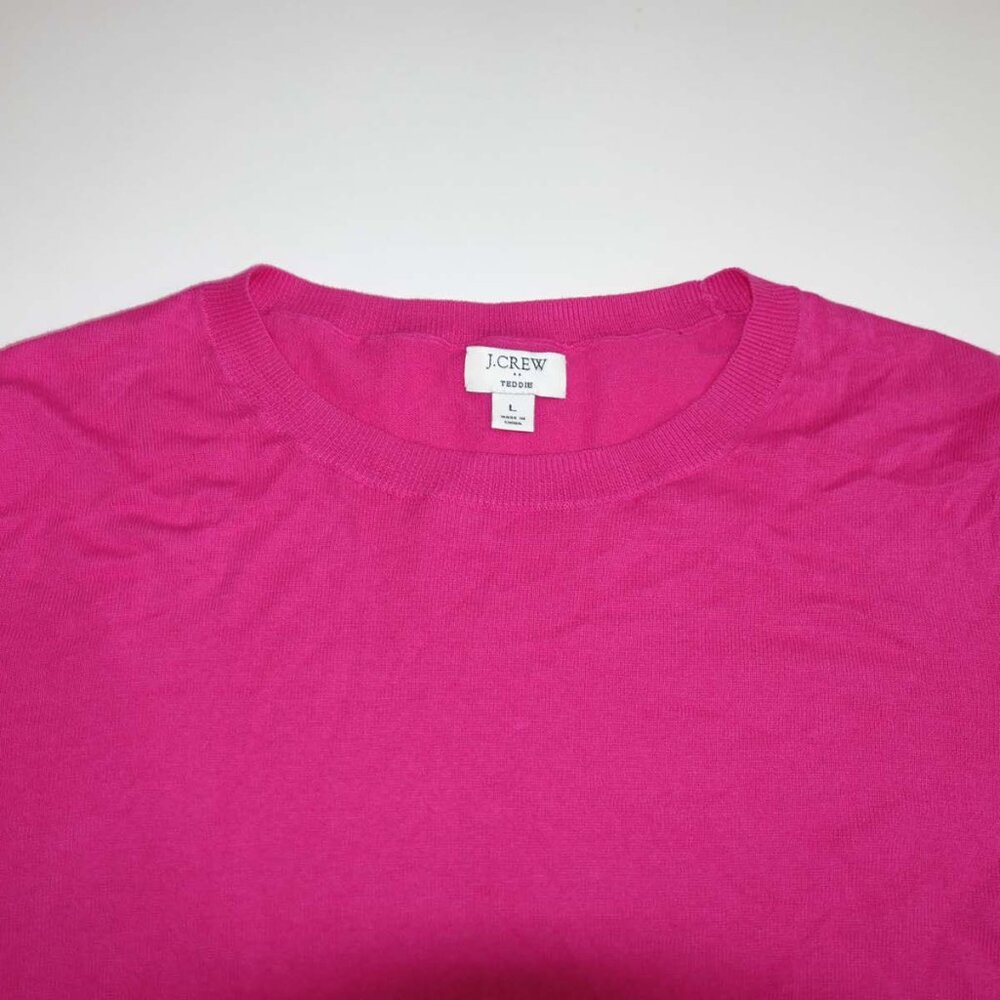 J. Crew Women's Teddie Cotton Crewneck Sweater Large Pink Pullover Style L1561 L - Picture 2 of 6